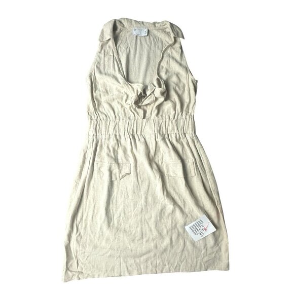 ASOS DESIGN Women’s linen sleeveless knot front mini NATURAL Size 8 New - Picture 1 of 13